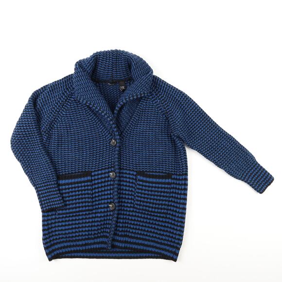 Moda Intl 3/4 Length Cable Knit Cardigan Sweater Womens XL Blue Black - Picture 1 of 9